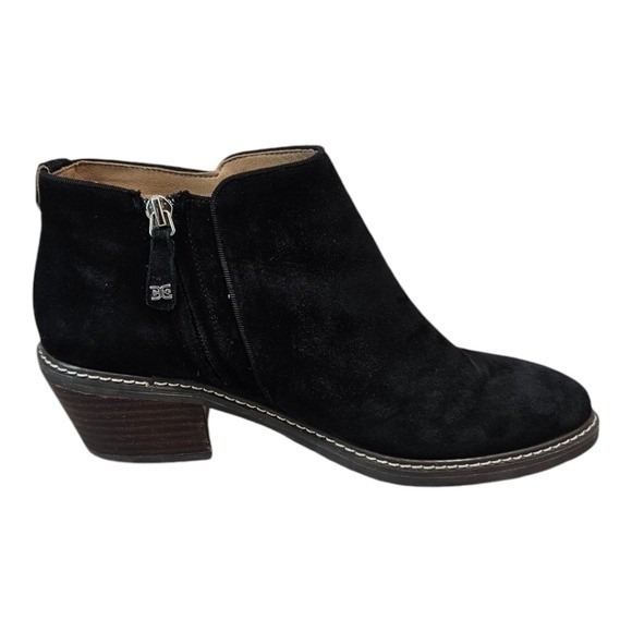 Sam Edelman Womens Pryce Ankle Bootie Black Suede Low Stack Heel Zipper - Picture 1 of 13